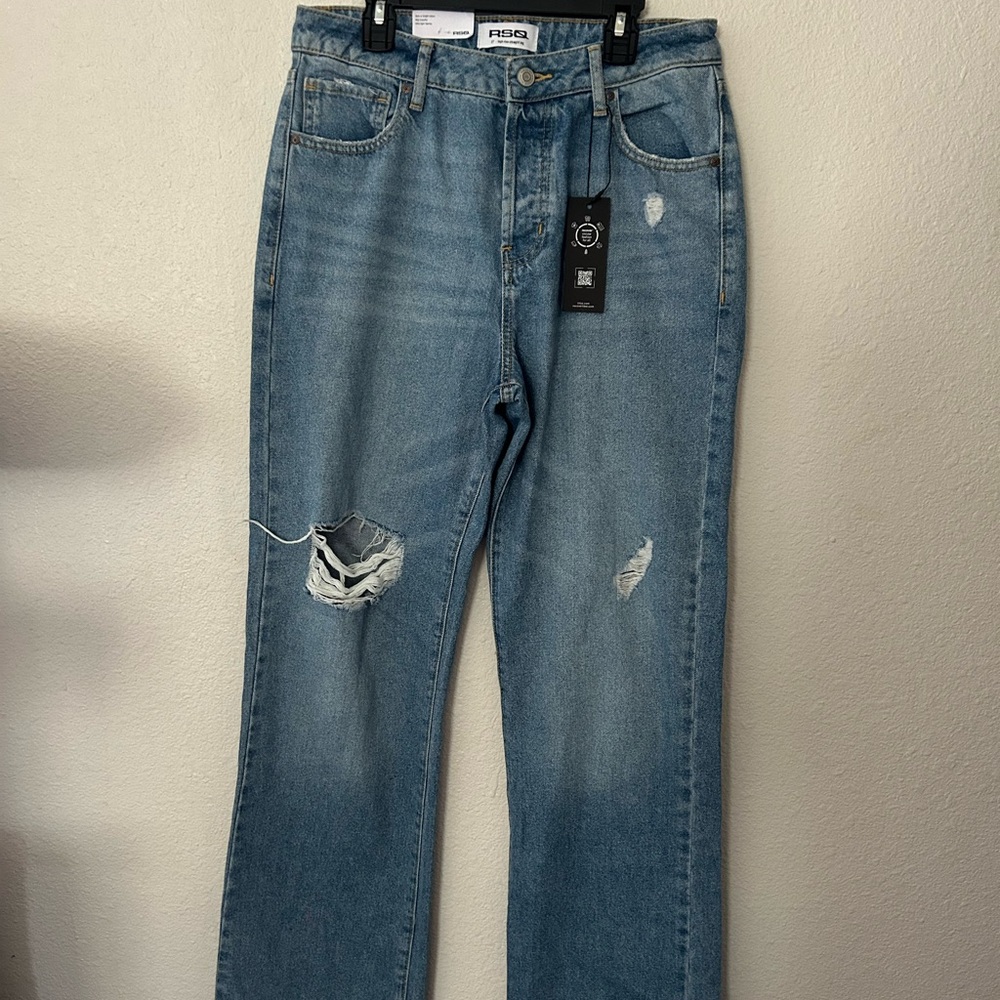 RSQ Blue Straight-Leg Jeans with Natural Fading